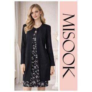 Exclusively Misook Black Open Front Cardigan Minimalist Quiet Luxury Career L